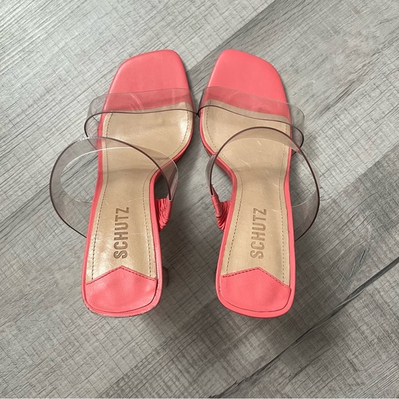 SCHUTZ Ariella Acrylic Heels Pink Clear-Strap Block Heel Sandals Size 8 - Picture 10 of 15